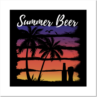 Retro Sunset With Beer and Palm trees Posters and Art